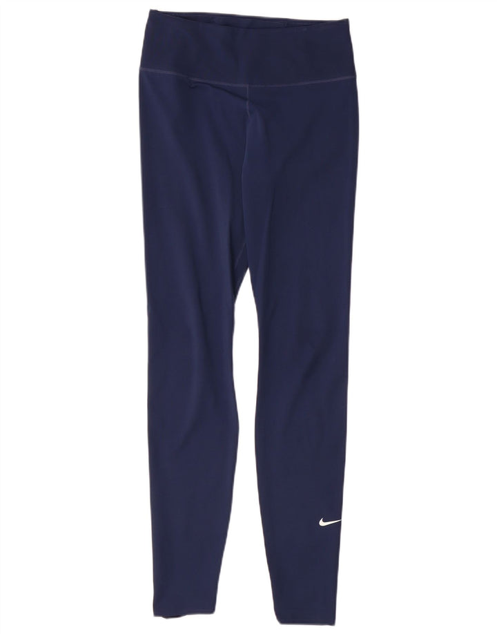 NIKE Womens Dri Fit Leggings UK 10 Small  Navy Blue Polyester