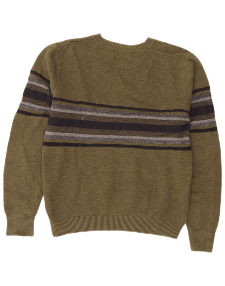 Jack & Jones Mens Boat Neck Jumper Sweater Medium Khaki Striped Cotton