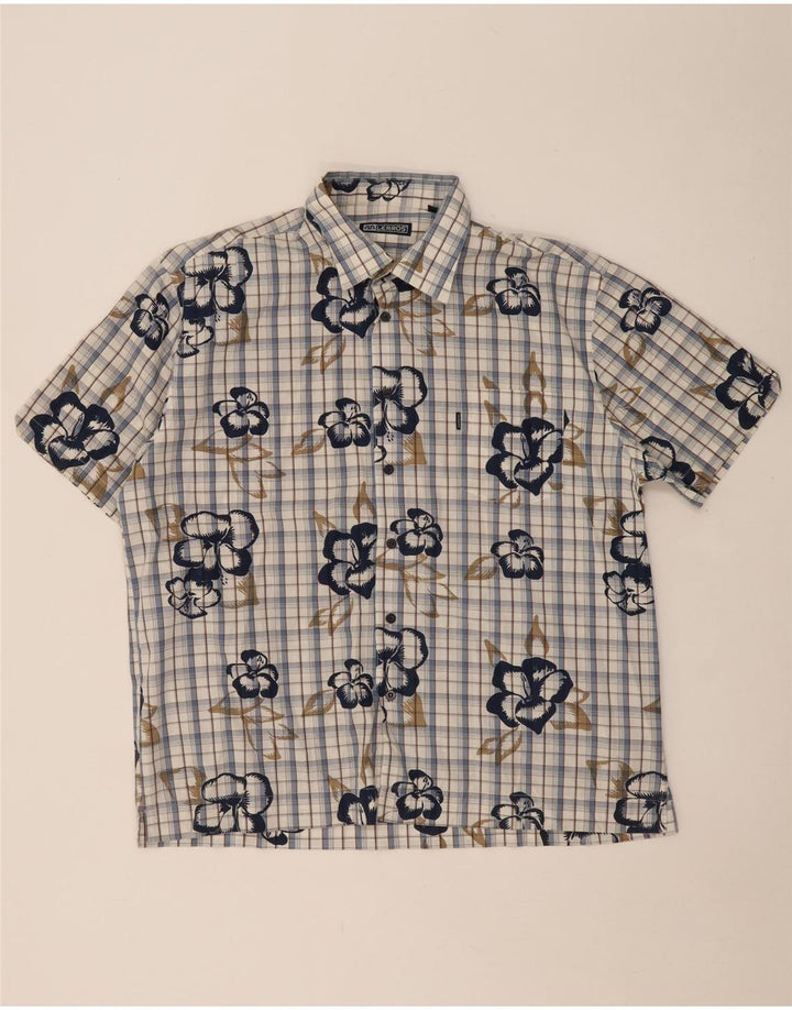 LERROS Mens Short Sleeve Shirt XL Blue Check Cotton