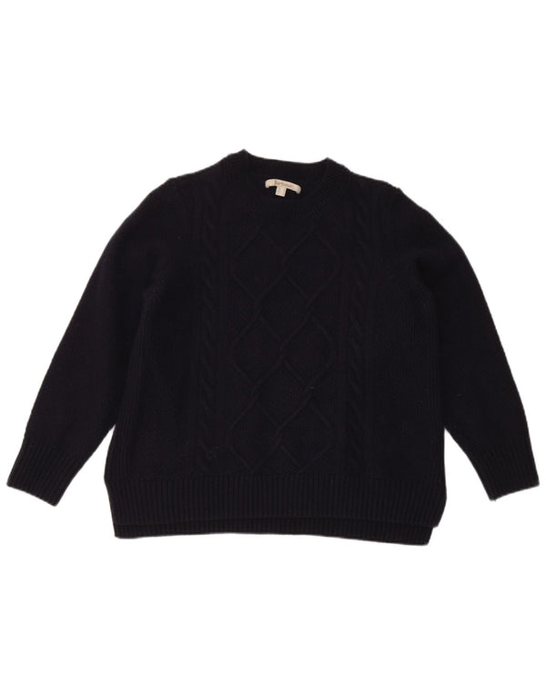 Barbour Womens Crew Neck Jumper Sweater UK 14 Large Navy Blue Wool
