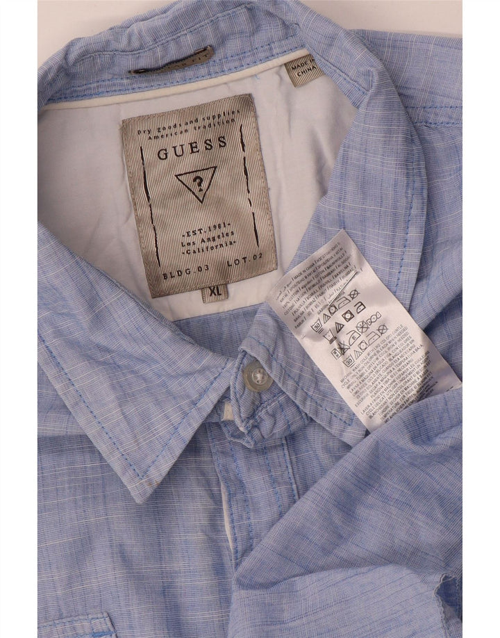 Guess Mens Regular Fit Pullover Shirt XL Blue Cotton