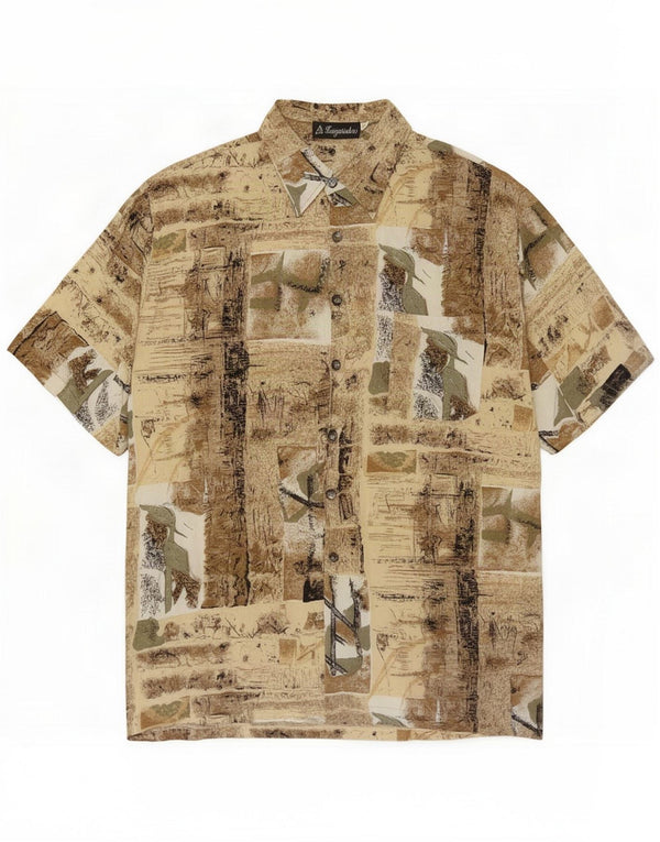 Vintage Mens Short Sleeve Shirt 2XL Brown Cotton
