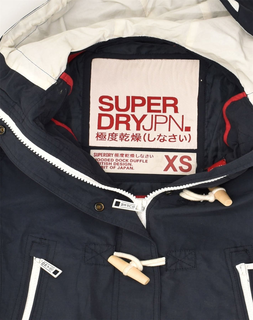 SUPERDRY Womens Hooded Duffle Jacket UK 4 XS Navy Blue Cotton | Vintage Superdry | Thrift | Second-Hand Superdry | Used Clothing | Messina Hembry 