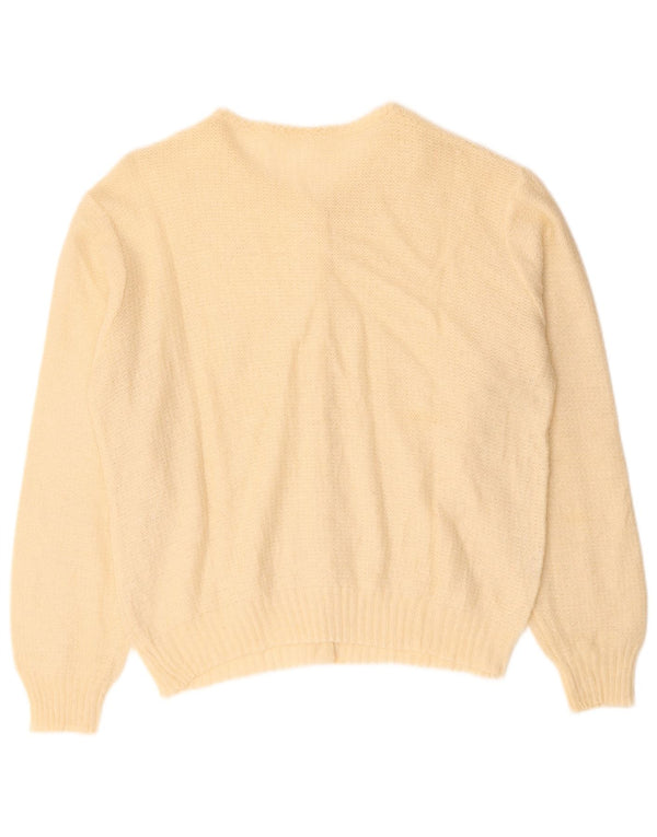 VINTAGE Womens Cardigan Sweater UK 14 Medium Beige Floral Mohair