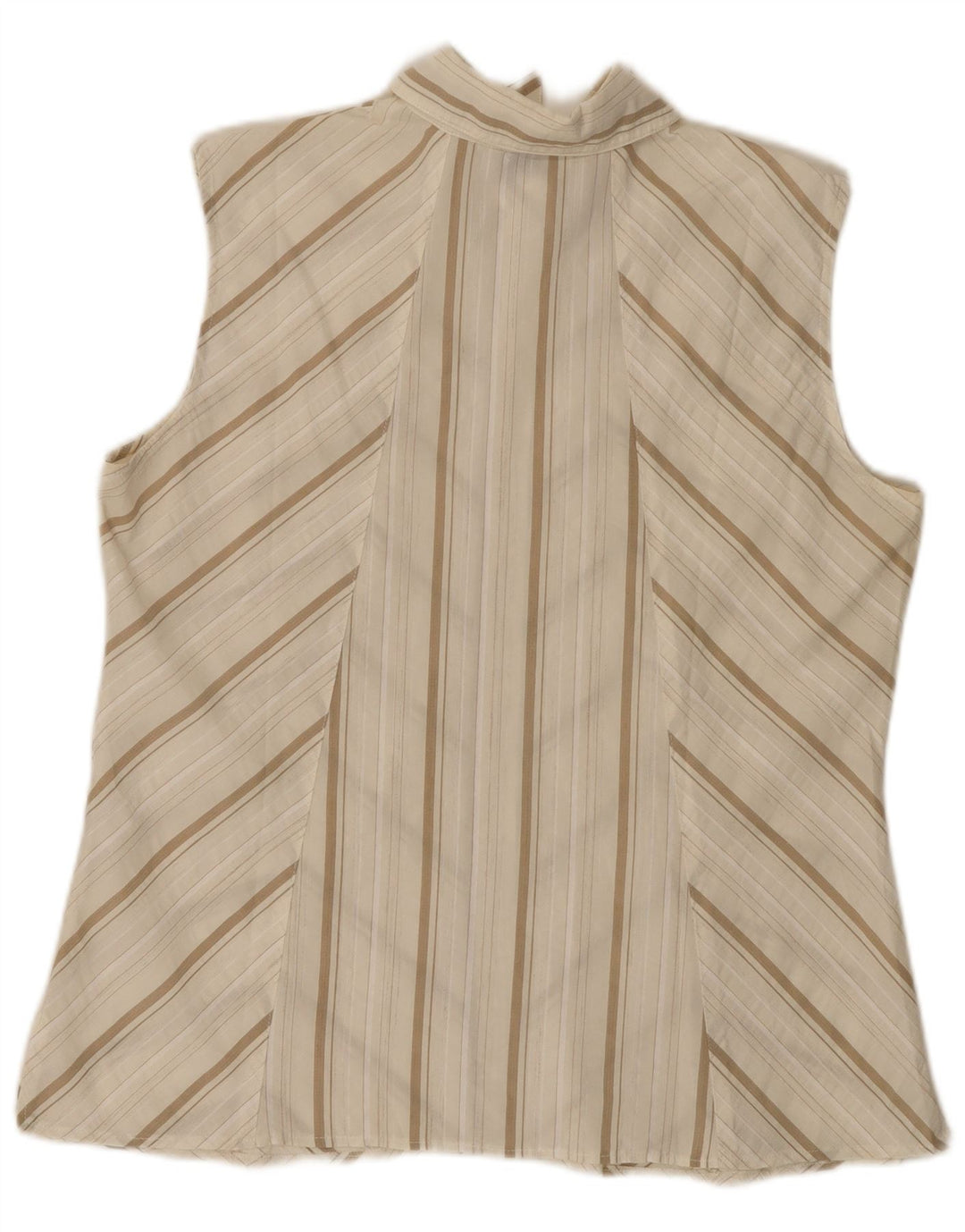 oltre Womens Sleeveless Shirt Blouse UK 20 2XL Off White Chevron Polyester