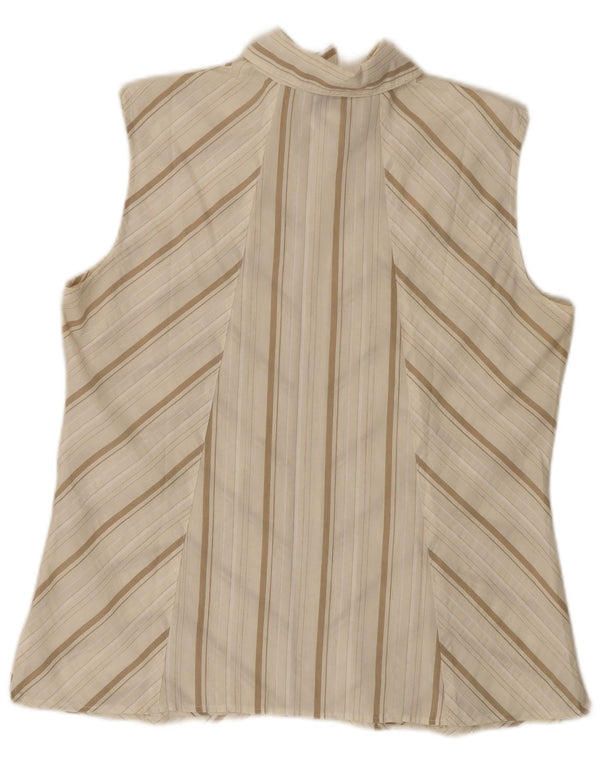 oltre Womens Sleeveless Shirt Blouse UK 20 2XL Off White Chevron Polyester