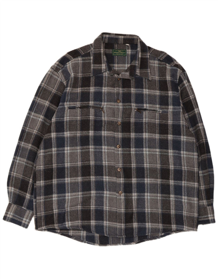 European Project Mens Overshirt Shirt 2XL Navy Blue Check Wool