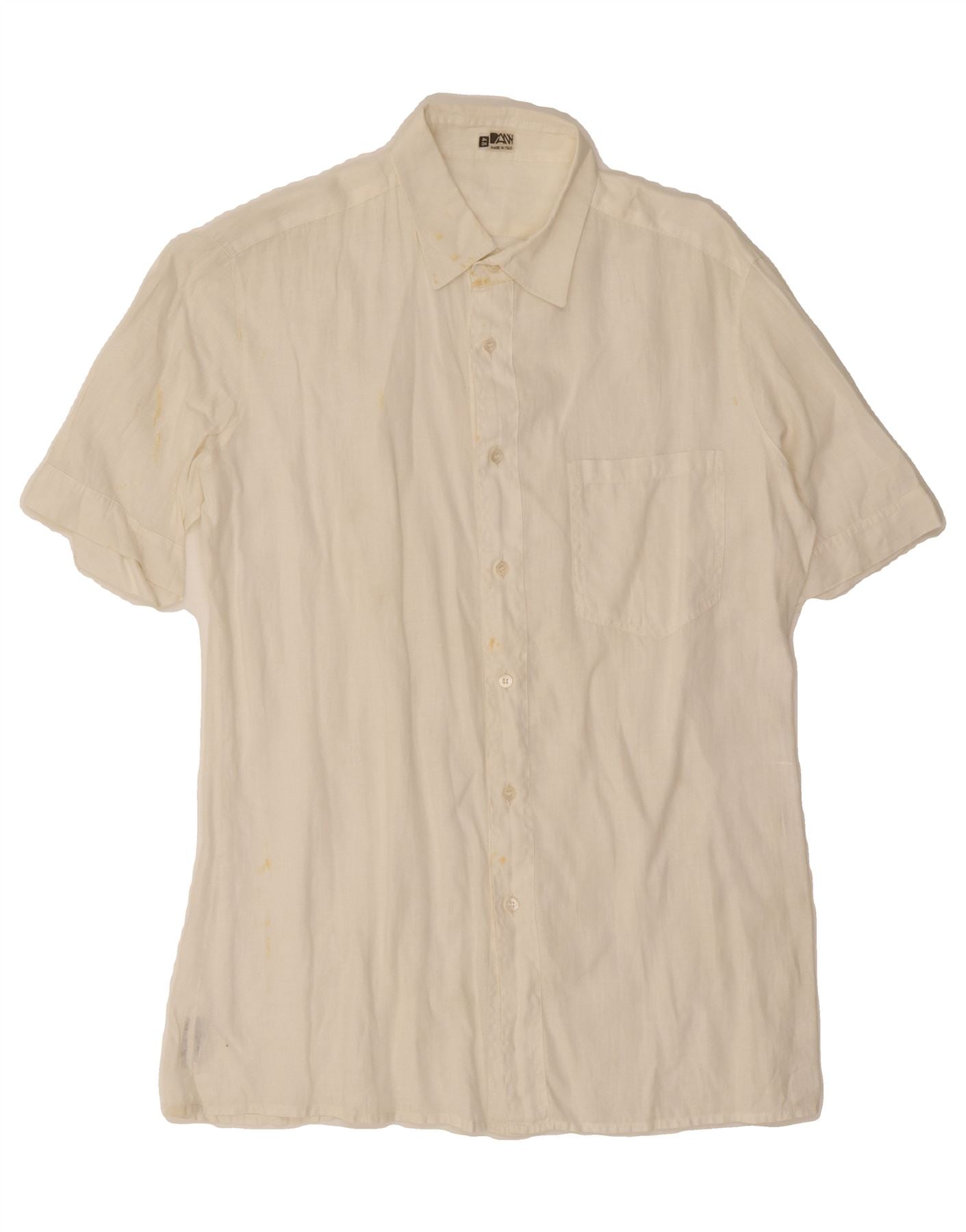 VINTAGE Mens Short Sleeve Shirt IT 48 Medium White Linen Vintage