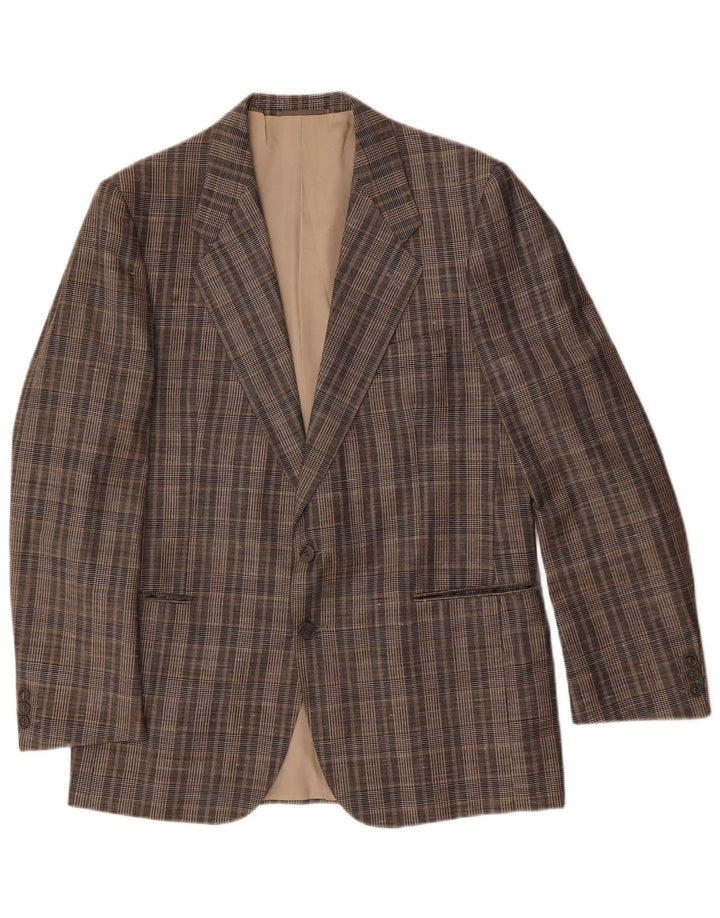 JAEGER Mens 2 Button Blazer Jacket IT 52 XL Brown Check Wool