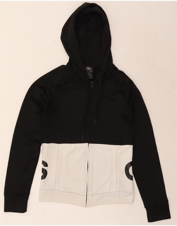Adidas Womens Graphic Zip Hoodie Sweater UK 4/6 XS Black Colourblock