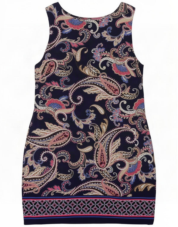 Wallis Womens Sleeveless Sheath Dress UK 14 Medium Navy Blue Paisley