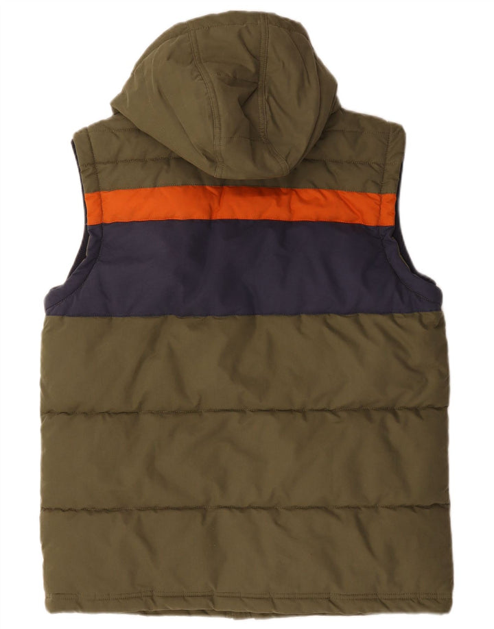 Fat Face Mens Hooded Padded Gilet UK 38 Medium Khaki Colourblock Polyester