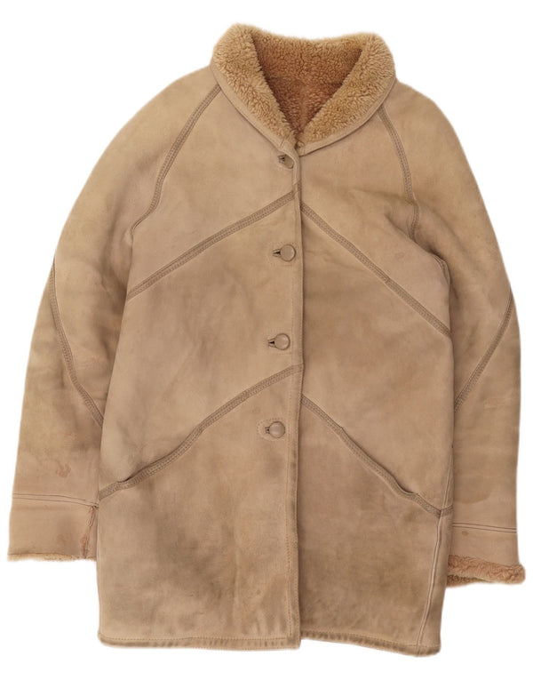 Vintage Womens Shearling Jacket IT 46 Large Beige Shearling