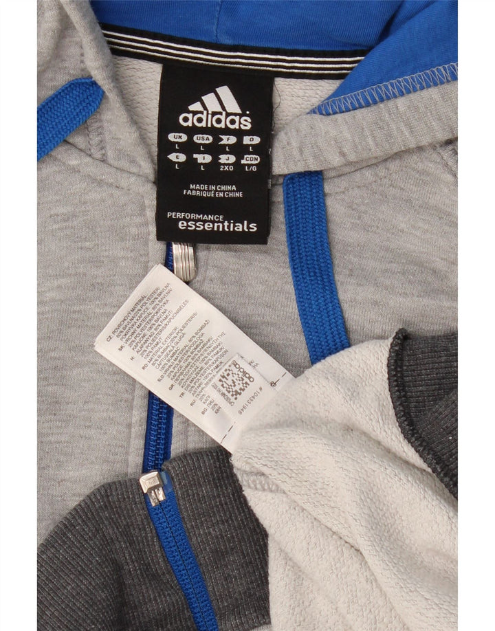 ADIDAS Mens Zip Hoodie Sweater Large Grey Cotton