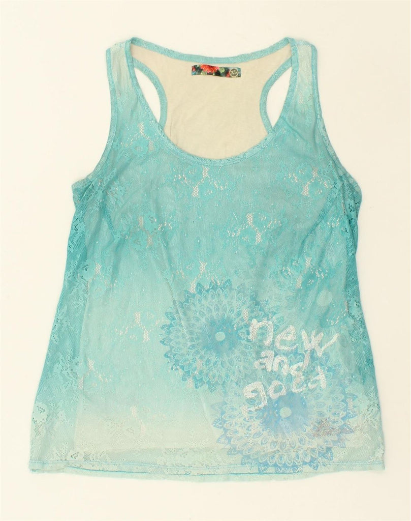 DESIGUAL Girls Graphic Vest Top 15-16 Years XL Blue Polyester | Vintage Desigual | Thrift | Second-Hand Desigual | Used Clothing | Messina Hembry 