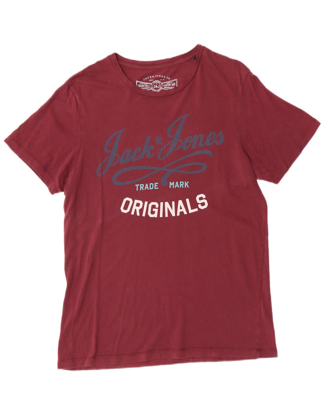 Jack & Jones Mens Graphic T-Shirt Top Large Maroon Cotton