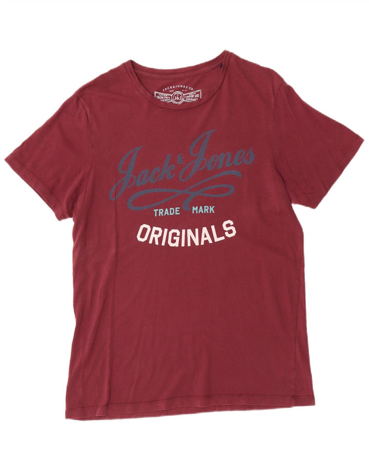 Jack & Jones Mens Graphic T-Shirt Top Large Maroon Cotton