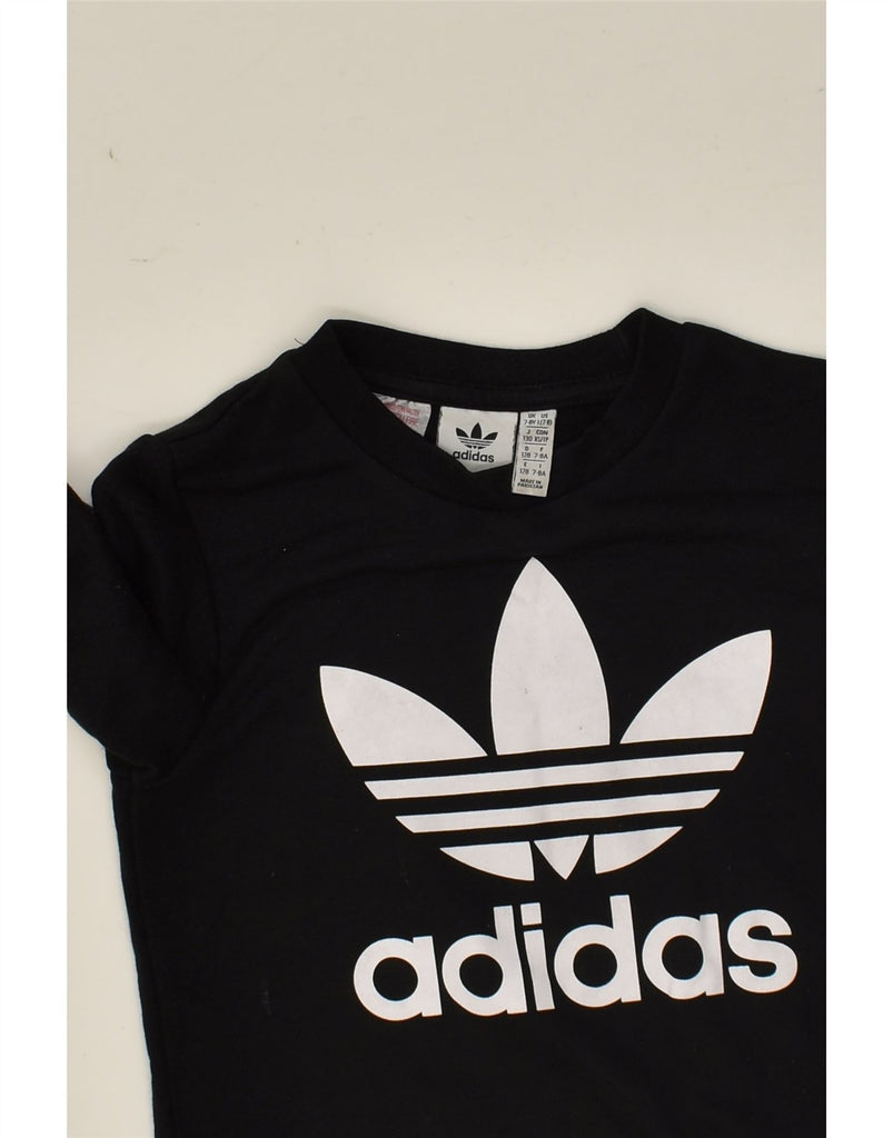 ADIDAS Girls Graphic Sweatshirt Jumper 7-8 Years Black Cotton | Vintage Adidas | Thrift | Second-Hand Adidas | Used Clothing | Messina Hembry 