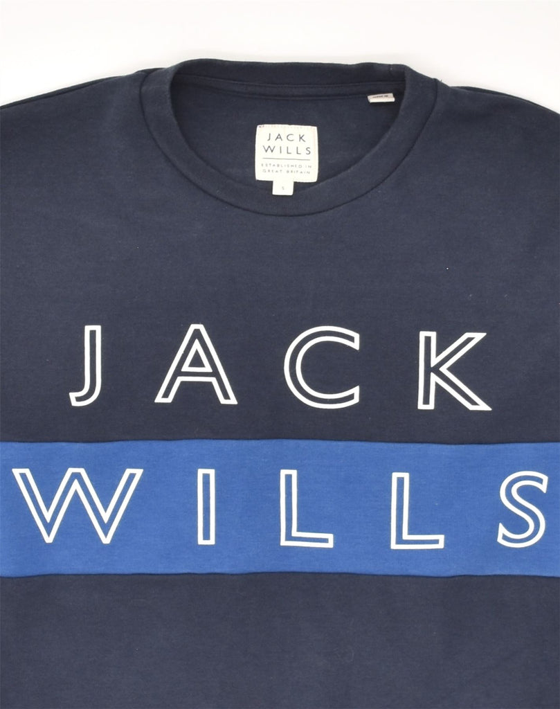 JACK WILLS Mens Graphic Sweatshirt Jumper Small Navy Blue Cotton | Vintage Jack Wills | Thrift | Second-Hand Jack Wills | Used Clothing | Messina Hembry 