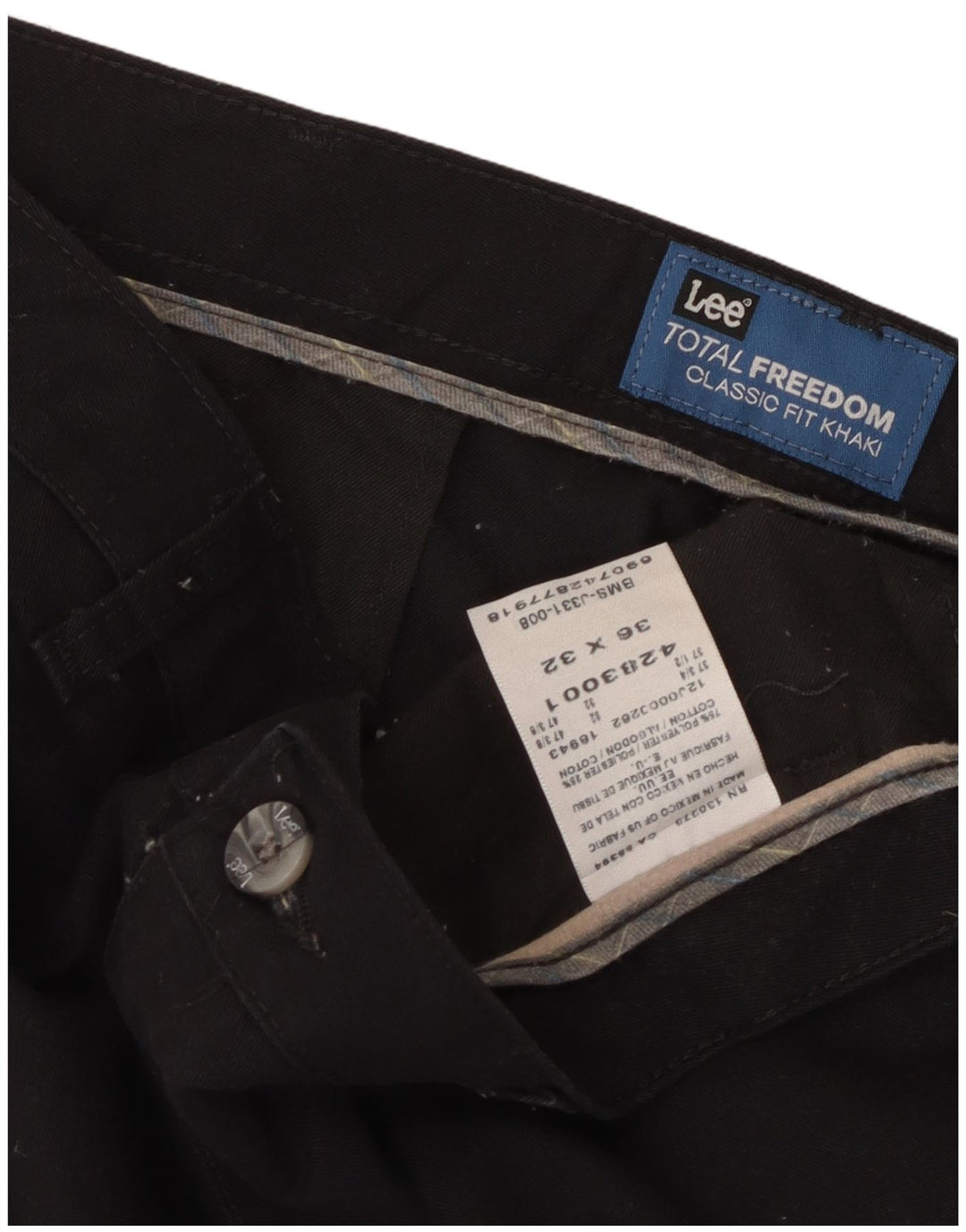 LEE Mens Total Freedom Classic Fit Straight Chino Trousers W36 L32 Black