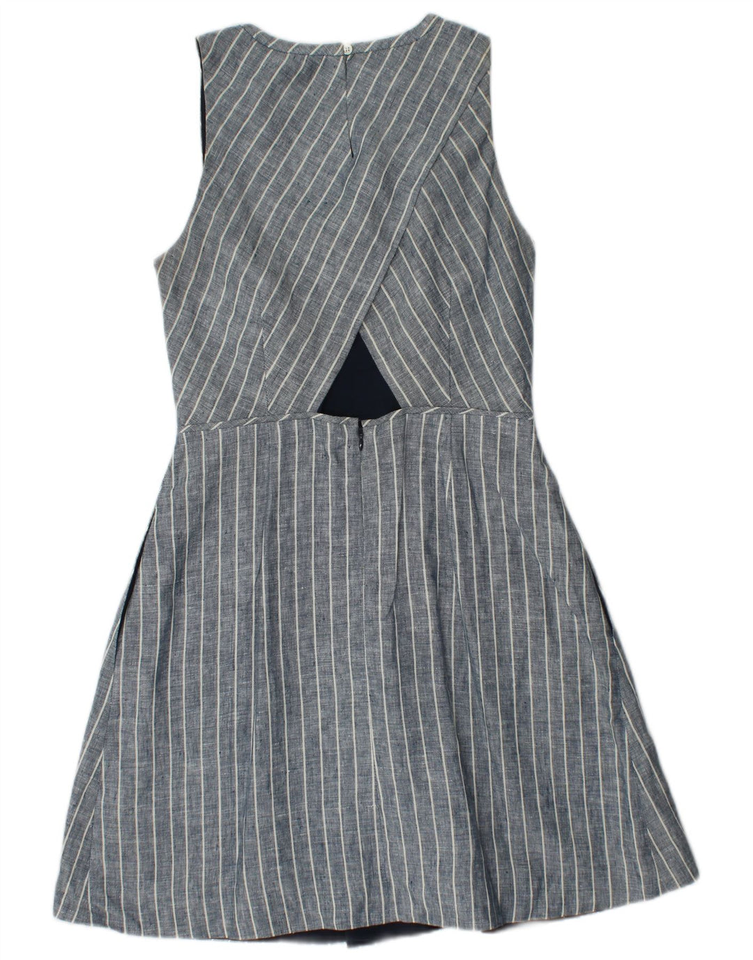 J. CREW Womens Sleeveless A-Line Dress US 4 Small Blue Striped Linen
