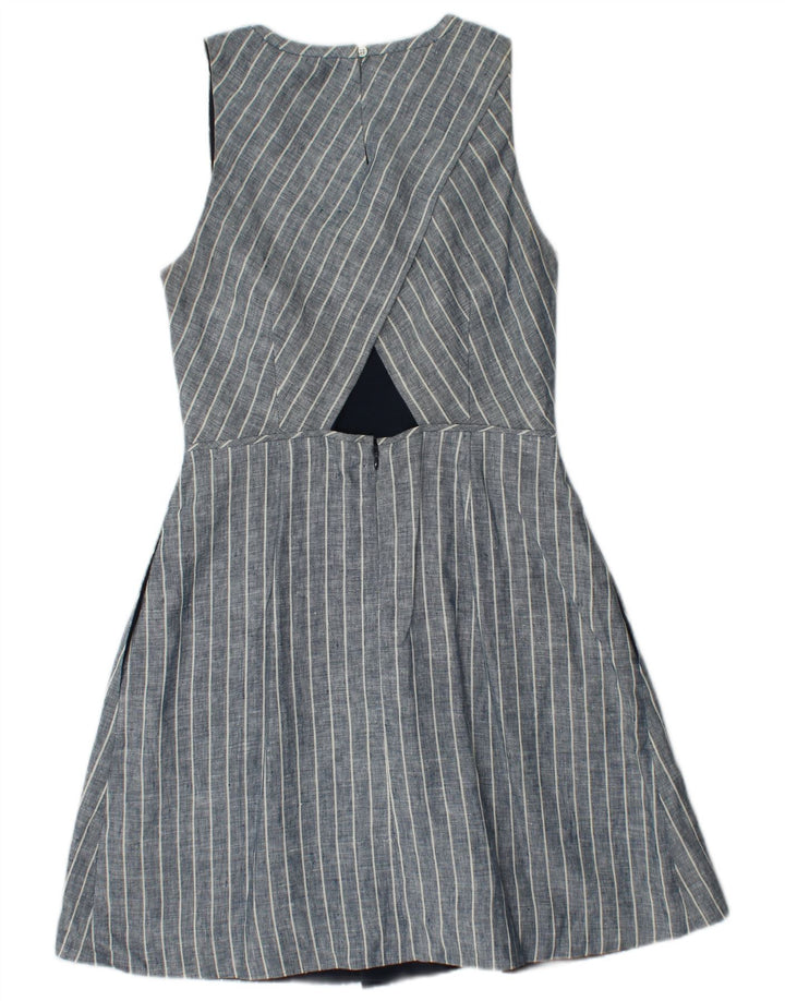 J. CREW Womens Sleeveless A-Line Dress US 4 Small Blue Striped Linen