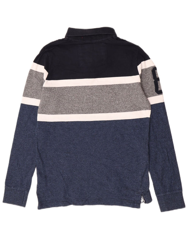 Superdry Boys Long Sleeve Rugby Polo Shirt 15-16 Years XL Blue Colourblock
