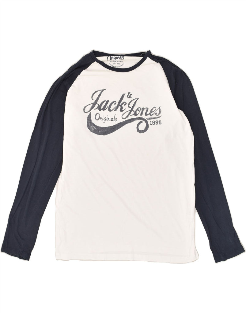 JACK & JONES Mens Graphic Top Long Sleeve Large White Colourblock Cotton | Vintage Jack & Jones | Thrift | Second-Hand Jack & Jones | Used Clothing | Messina Hembry 