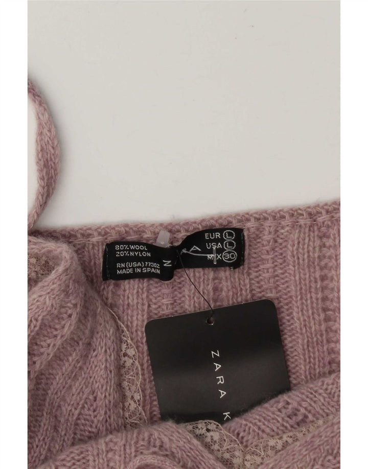 Zara Womens Crop Knit Cami Top UK 14 Large Pink Wool