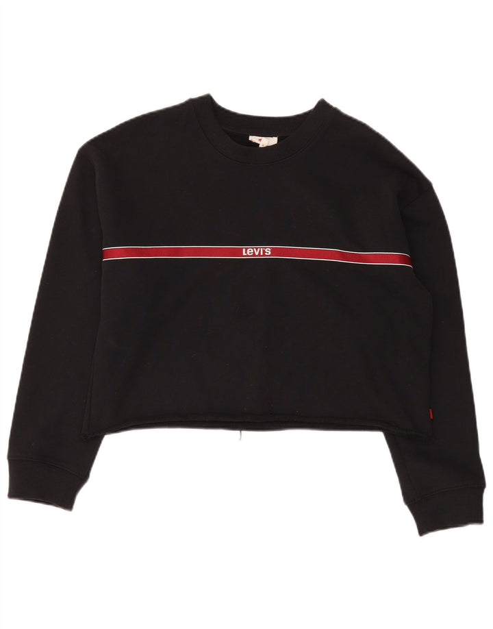 LEVI'S Womens Oversized Crop Sweatshirt Jumper UK 6 XS Black Striped