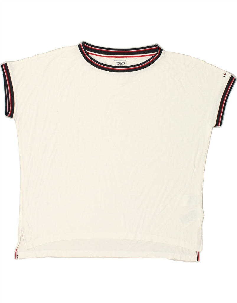 TOMMY HILFIGER Mens T-Shirt Top Large White Viscose | Vintage Tommy Hilfiger | Thrift | Second-Hand Tommy Hilfiger | Used Clothing | Messina Hembry 