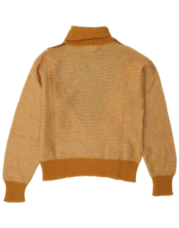 Vintage Womens Roll Neck Jumper Sweater UK 10 Small Yellow Colourblock