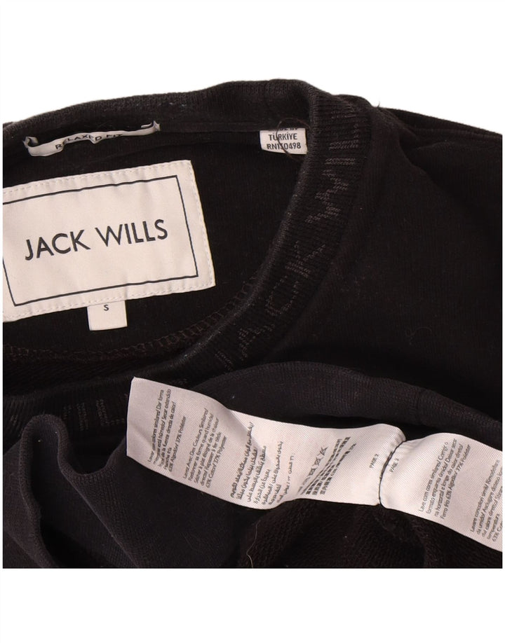 Jack Wills Mens Graphic Relaxed Fit Sweatshirt Jumper Small Black Cotton