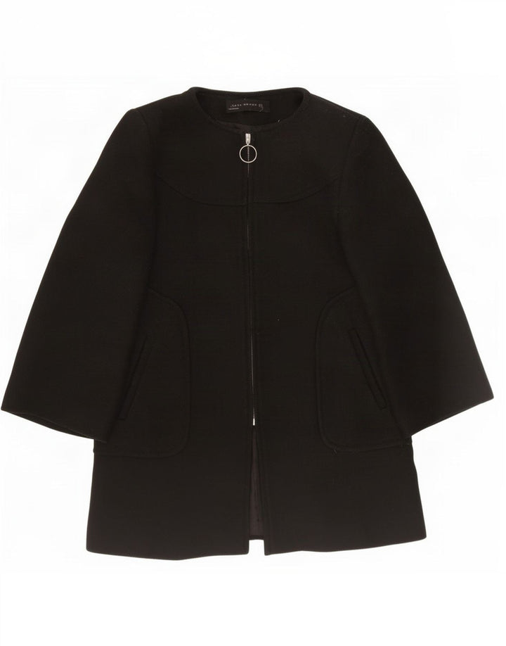 Zara Womens Overcoat UK 10 Small Black Wool