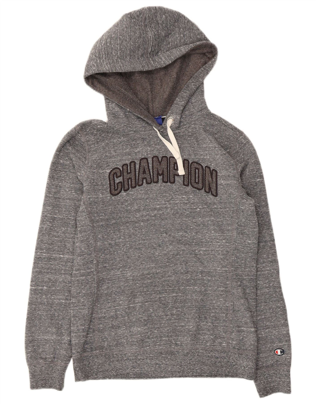 Champion Womens Graphic Hoodie Jumper UK 12 Medium Grey Flecked Polyester