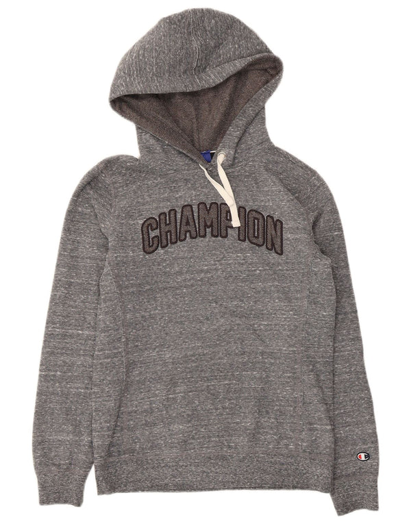 Champion Womens Graphic Hoodie Jumper UK 12 Medium Grey Flecked Polyester