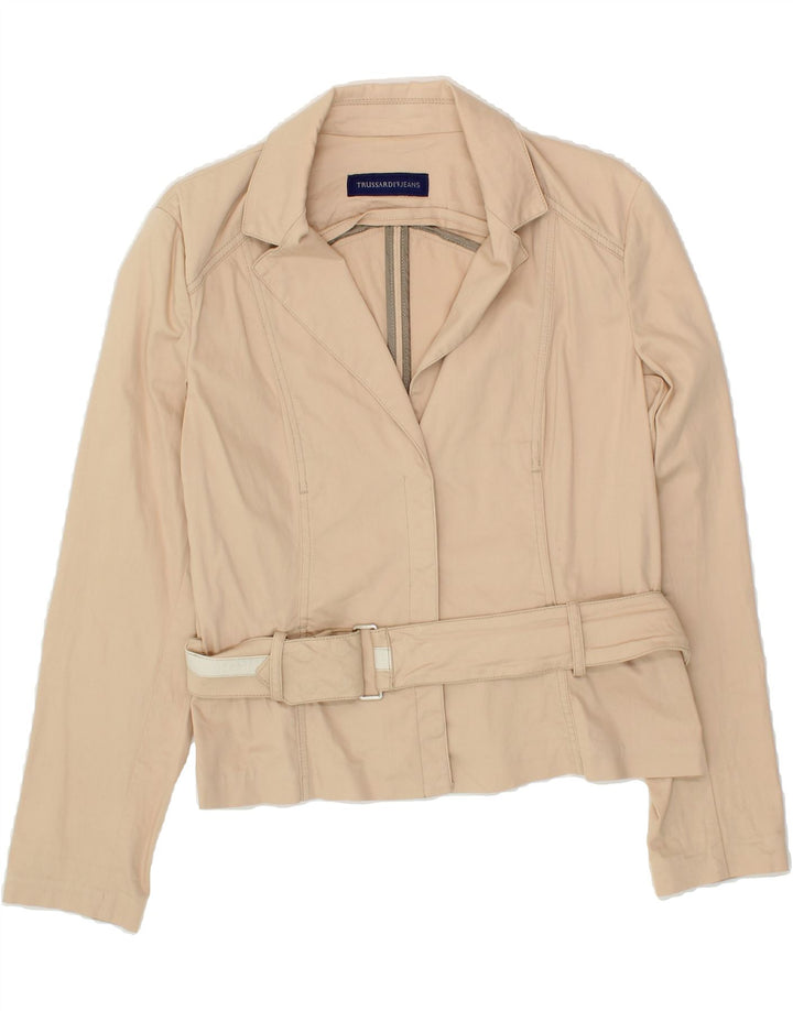 TRUSSARDI JEANS Womens Blazer Jacket IT 46 Large Beige Cotton Vintage Trussardi Jeans and Second-Hand Trussardi Jeans from Messina Hembry 