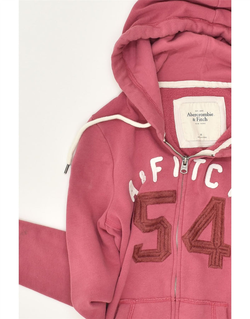 ABERCROMBIE & FITCH Womens Graphic Zip Hoodie Sweater UK 14 Medium Pink | Vintage Abercrombie & Fitch | Thrift | Second-Hand Abercrombie & Fitch | Used Clothing | Messina Hembry 