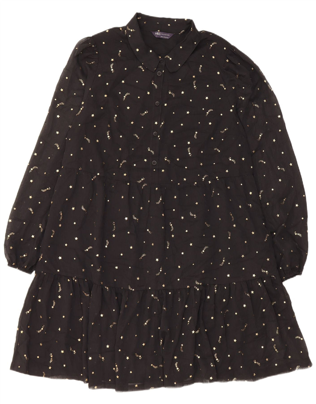 Marks & Spencer Womens Abstract Pattern Tiered Dress UK 14 Medium Black