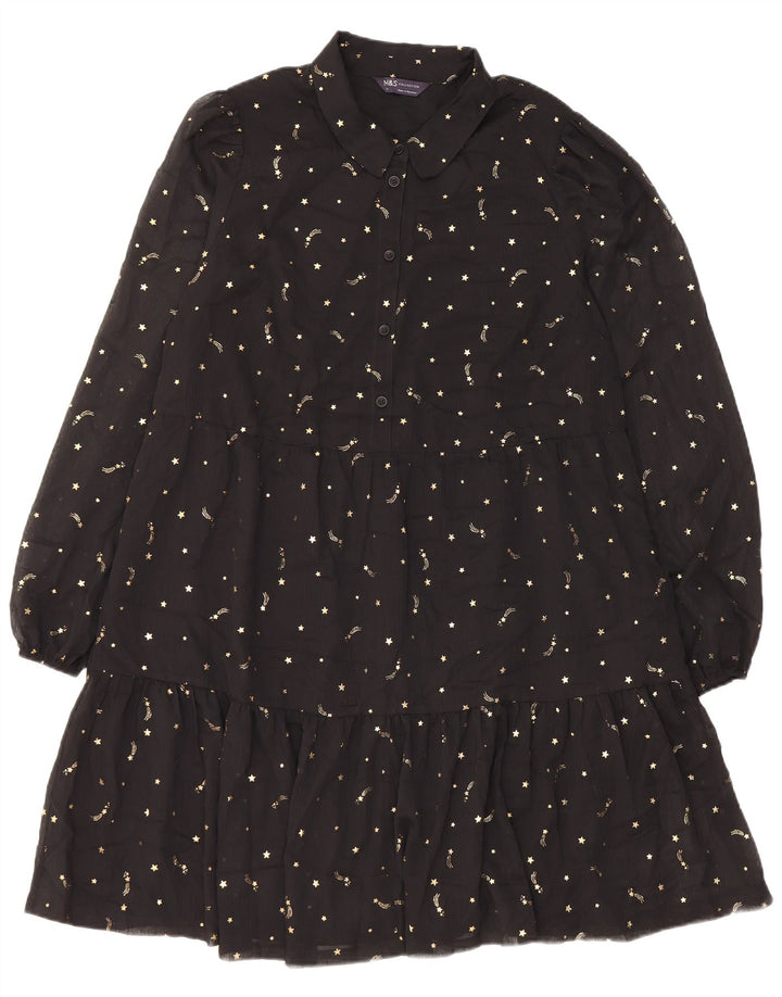 Marks & Spencer Womens Abstract Pattern Tiered Dress UK 14 Medium Black