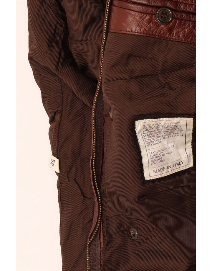 VINTAGE Womens Leather Coat IT 52 2XL Brown Leather