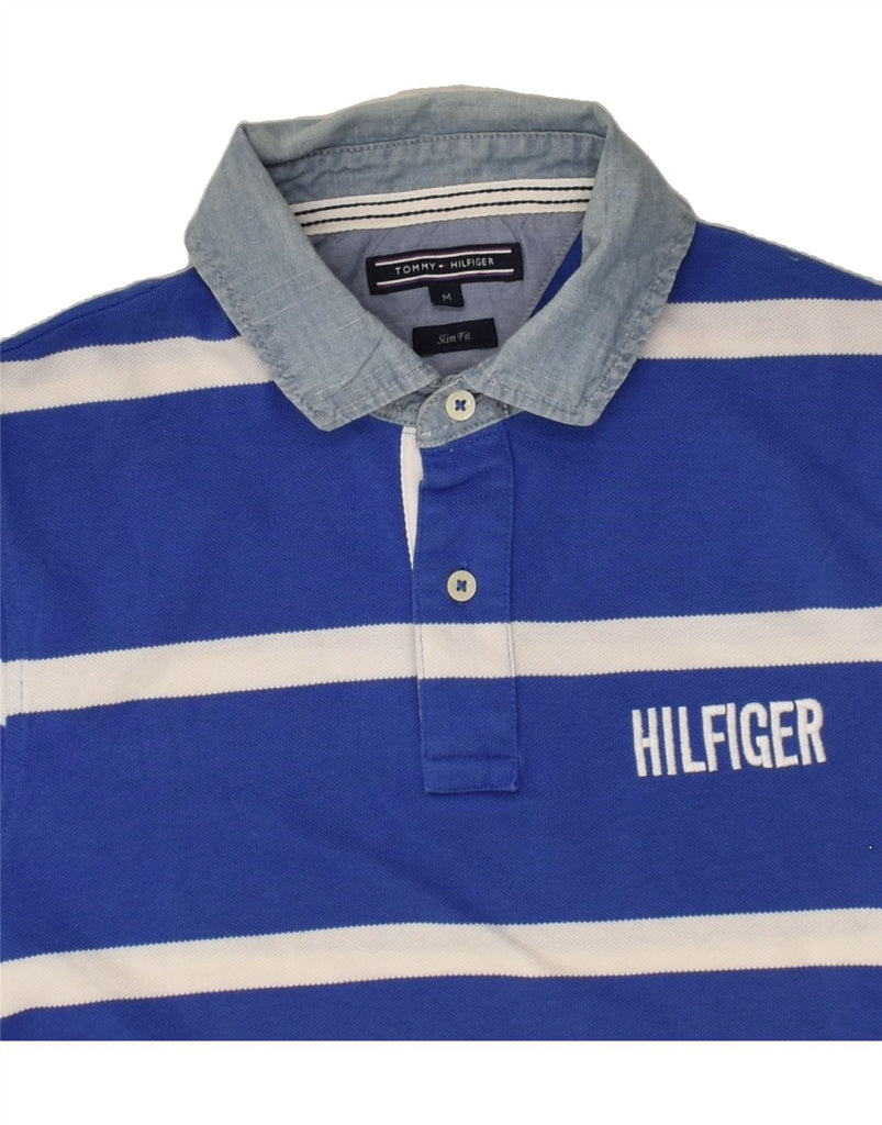 TOMMY HILFIGER Mens Slim Fit Polo Shirt Medium Blue Striped Cotton | Vintage Tommy Hilfiger | Thrift | Second-Hand Tommy Hilfiger | Used Clothing | Messina Hembry 