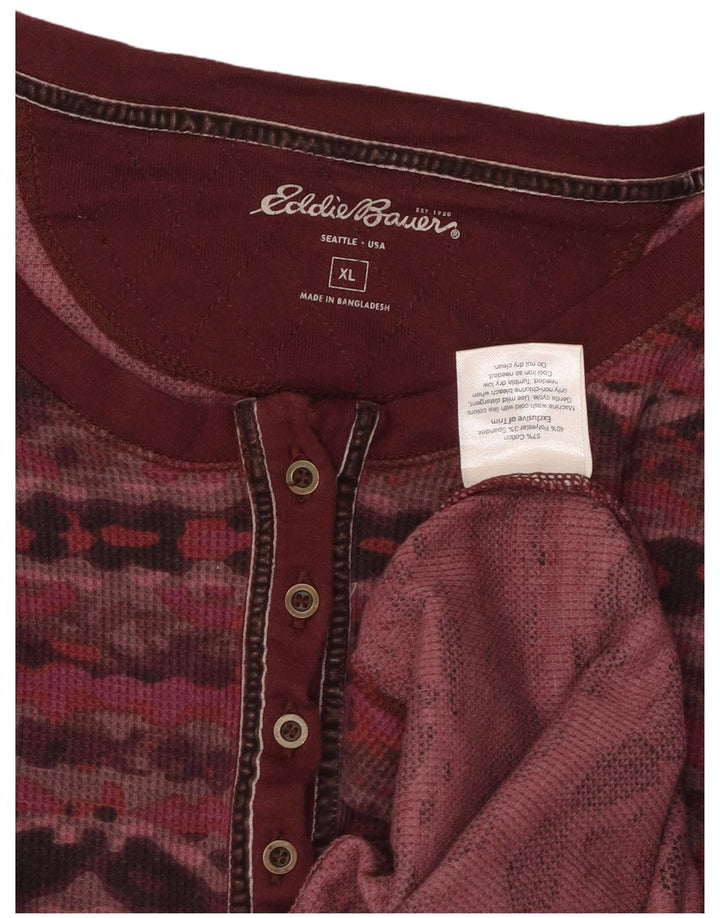 Eddie Bauer Womens Top Long Sleeve UK 18 XL Burgundy Geometric Cotton