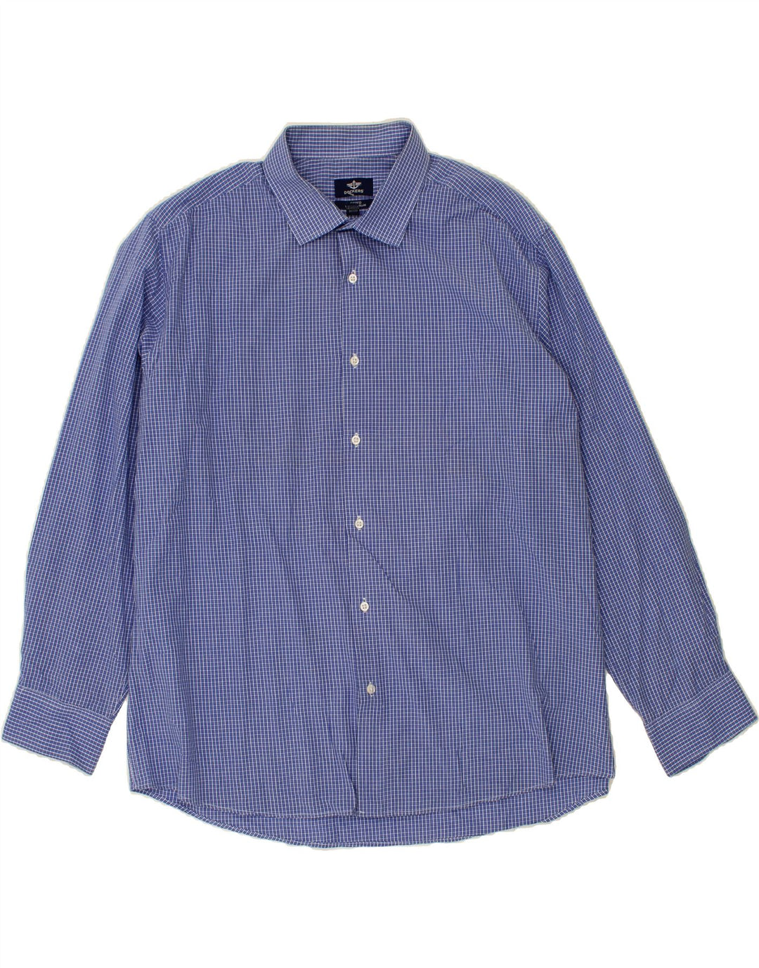 DOCKERS Mens Stretch Fitted Shirt Size 17 17 1/2 XL Blue Check Cotton Vintage Dockers and Second-Hand Dockers from Messina Hembry 