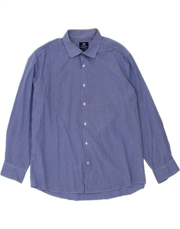 DOCKERS Mens Stretch Fitted Shirt Size 17 17 1/2 XL Blue Check Cotton Vintage Dockers and Second-Hand Dockers from Messina Hembry 
