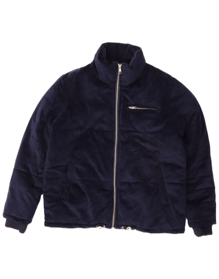 Marks & Spencer Womens Oversized Velour Padded Jacket UK 10 Small Navy Blue