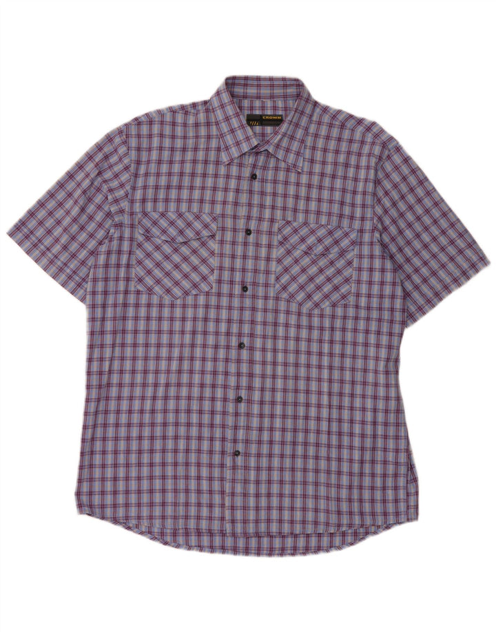 Crown Mens Short Sleeve Shirt Large Blue Check Cotton