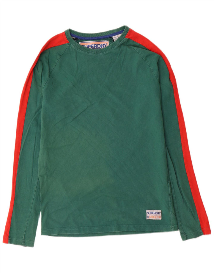 Superdry Mens Graphic Top Long Sleeve Small Green Colourblock Cotton