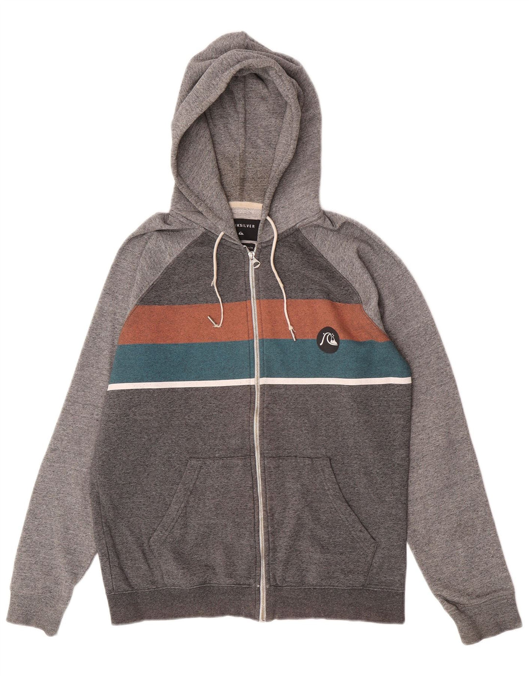 QUIKSILVER Mens Zip Hoodie Sweater Medium Grey Colourblock Cotton