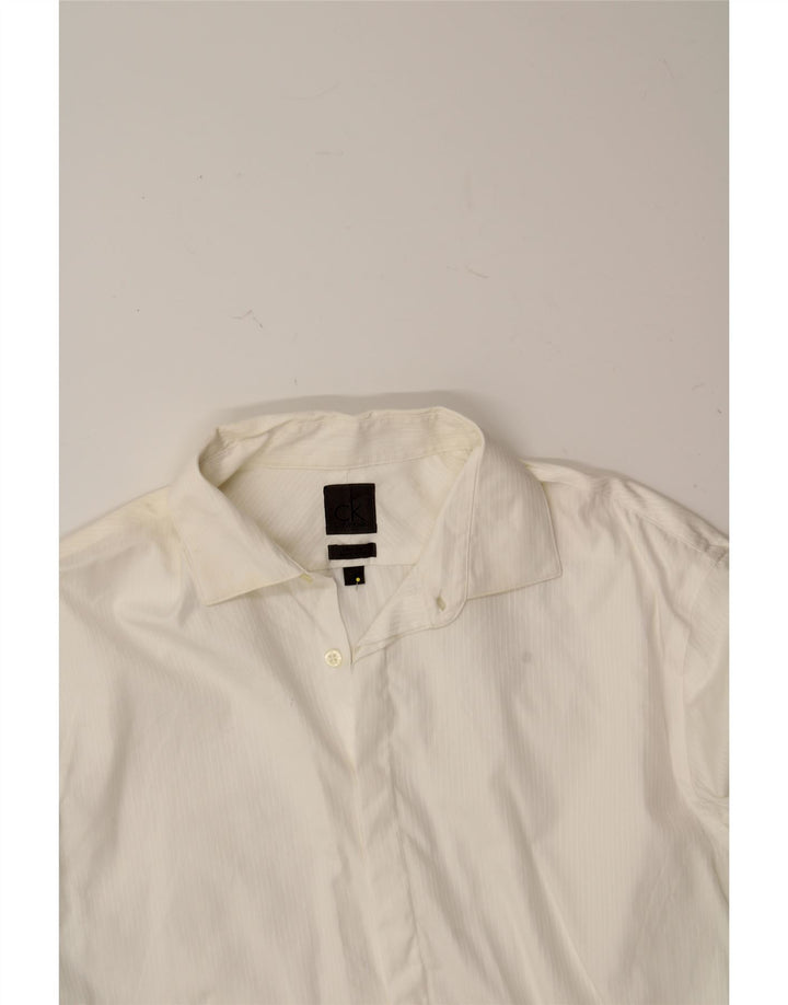 CALVIN KLEIN Mens Slim Fit Shirt Size 43 Large White Pinstripe Vintage Calvin Klein and Second-Hand Calvin Klein from Messina Hembry 
